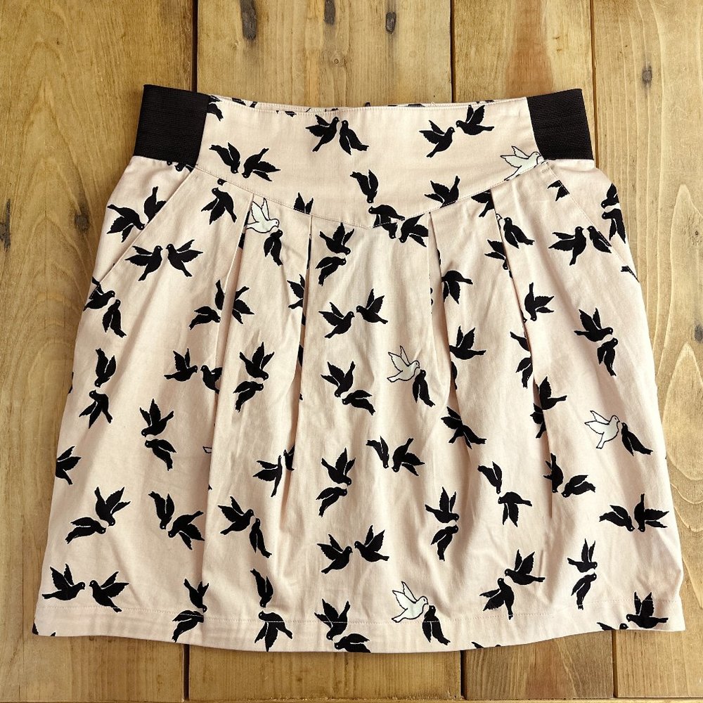 Divided Cream and Black Bird Print Mini Skirt
